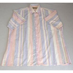 Vtg Fulton Street Button Up Mens M Short Sleeved Pastel‎ Stripes USA Made 90s